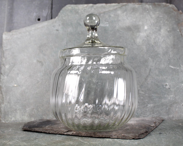 Vintage Glass Pumpkin-Shaped Candy Jar | Clear Glass Lidded Cookie Jar | Circa 1970s