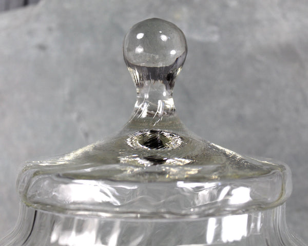 Vintage Glass Pumpkin-Shaped Candy Jar | Clear Glass Lidded Cookie Jar | Circa 1970s