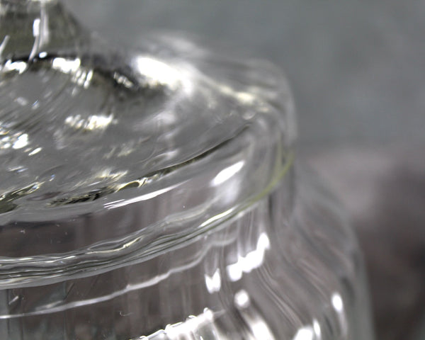 Vintage Glass Pumpkin-Shaped Candy Jar | Clear Glass Lidded Cookie Jar | Circa 1970s