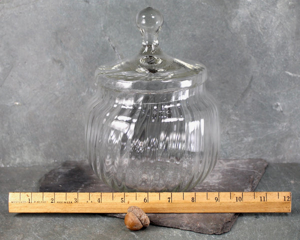 Vintage Glass Pumpkin-Shaped Candy Jar | Clear Glass Lidded Cookie Jar | Circa 1970s