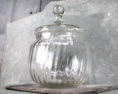 Vintage Glass Pumpkin-Shaped Candy Jar | Clear Glass Lidded Cookie Jar | Circa 1970s