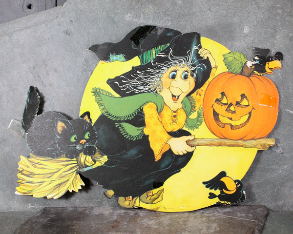 Vintage 9" Cardboard Halloween Decorations | Set of 3 | 1970s/80s Halloween | Halloween Witch & Jack-O-Lantern | Kids' Halloween Decor
