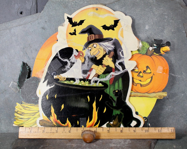 Vintage 9" Cardboard Halloween Decorations | Set of 3 | 1970s/80s Halloween | Halloween Witch & Jack-O-Lantern | Kids' Halloween Decor