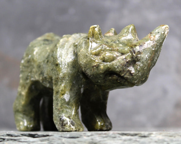 Hand Carved Stone Rhinoceros | Collectible Stone Figurine | Carved Stone Rhino