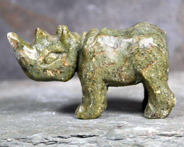 Hand Carved Stone Rhinoceros | Collectible Stone Figurine | Carved Stone Rhino