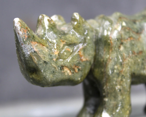 Hand Carved Stone Rhinoceros | Collectible Stone Figurine | Carved Stone Rhino