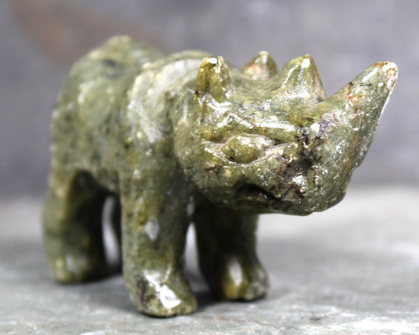 Hand Carved Stone Rhinoceros | Collectible Stone Figurine | Carved Stone Rhino