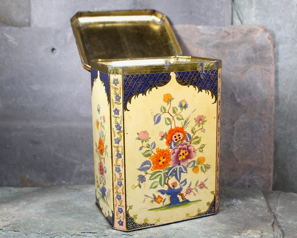 Antique Hinged Floral Tin | English Tin Container | Vintage Storage | Cottagecore Floral Tin | Bixley Shop