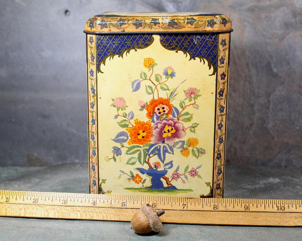Antique Hinged Floral Tin | English Tin Container | Vintage Storage | Cottagecore Floral Tin | Bixley Shop