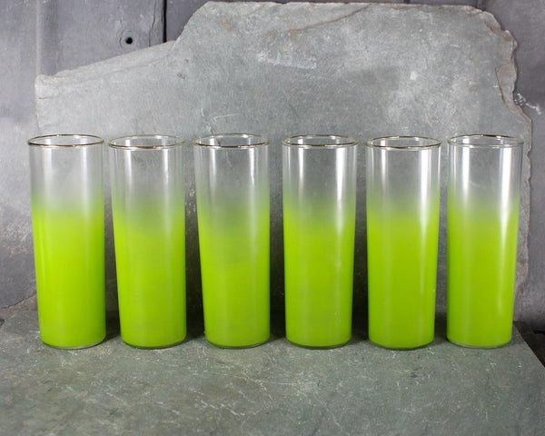 Set of 6 Vintage Ombre Highball Glasses | Celery Green Mid-Century Barware | 12oz Glasses | Retro Collins Glasses | Bixley Shop