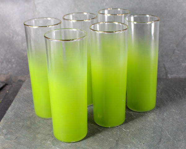 Set of 6 Vintage Ombre Highball Glasses | Celery Green Mid-Century Barware | 12oz Glasses | Retro Collins Glasses | Bixley Shop