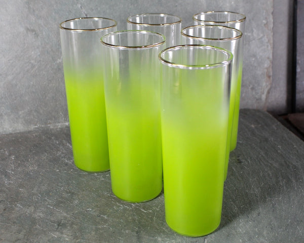Set of 6 Vintage Ombre Highball Glasses | Celery Green Mid-Century Barware | 12oz Glasses | Retro Collins Glasses | Bixley Shop