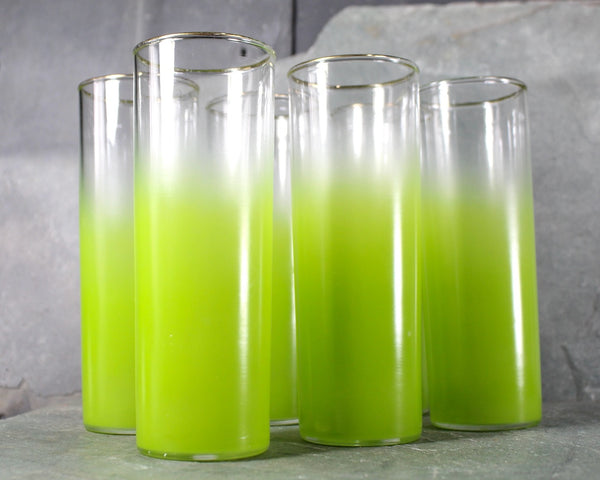 Set of 6 Vintage Ombre Highball Glasses | Celery Green Mid-Century Barware | 12oz Glasses | Retro Collins Glasses | Bixley Shop