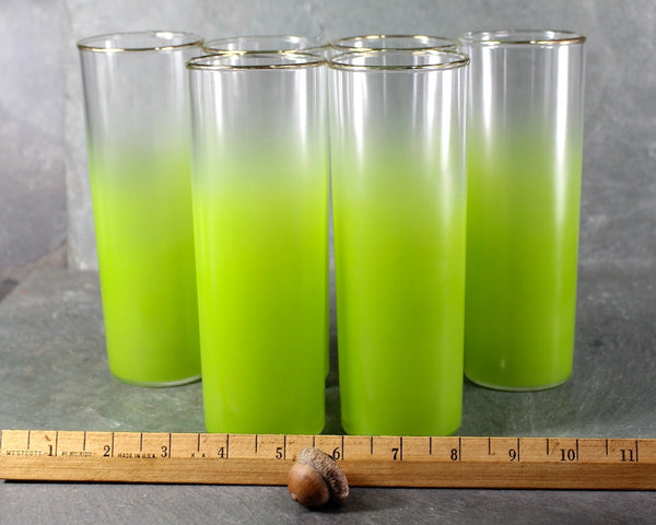 Set of 6 Vintage Ombre Highball Glasses | Celery Green Mid-Century Barware | 12oz Glasses | Retro Collins Glasses | Bixley Shop