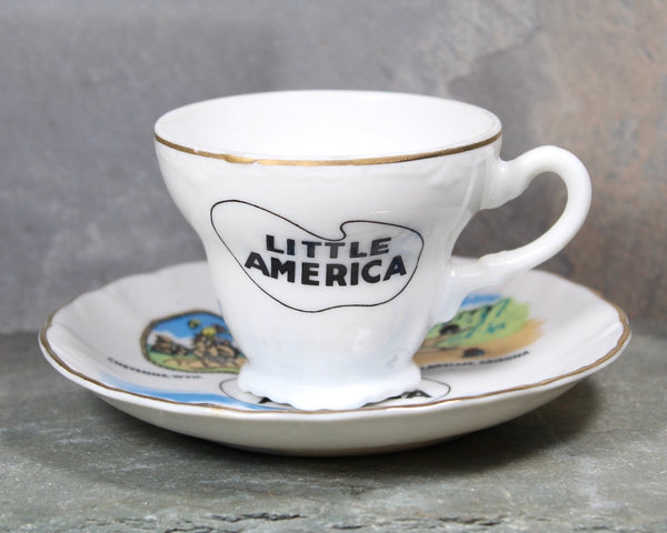 Vintage Souvenir Little America Cup and Saucer | Arizona, Utah, and Wyoming Souvenir | Keloin's Treasures Demitasse Cup & Saucer | Bixley Shop
