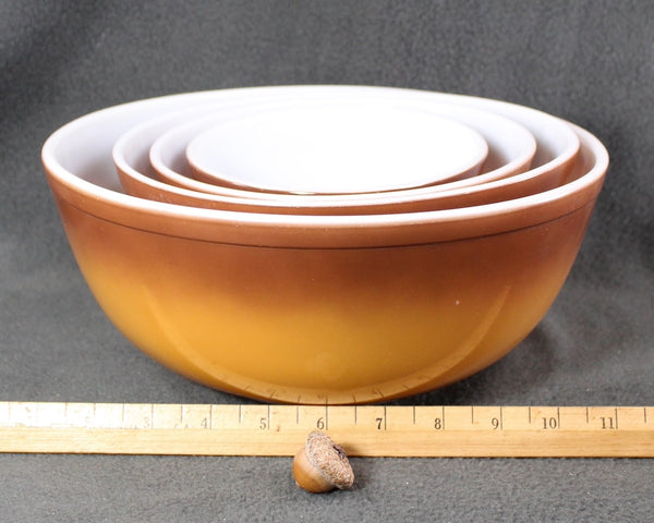 RARE Vintage Orchard Pyrex Mixing Bowls 401, 402, 403, & 404 | Orange and Brown Ombre Bowls | Bixley Shop
