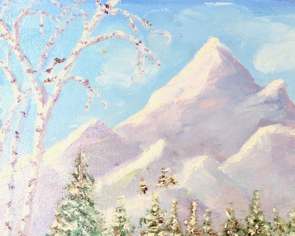 Original, Winter Landscape Oil Painting | Winterscape Cabin by the Lake | Unsigned | Unframed Original Art 16" x 12" | Bixley Shop