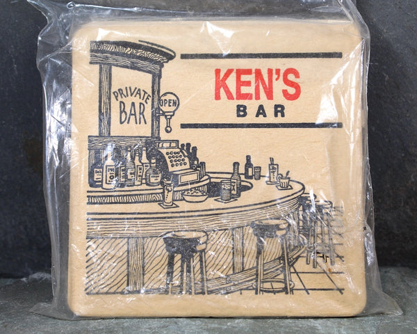 Set of 6 Personalized Beverage Coasters | Ken's Bar | Maude Corporation Reusable Coasters | Original Package, Unopened | Bixley Shop