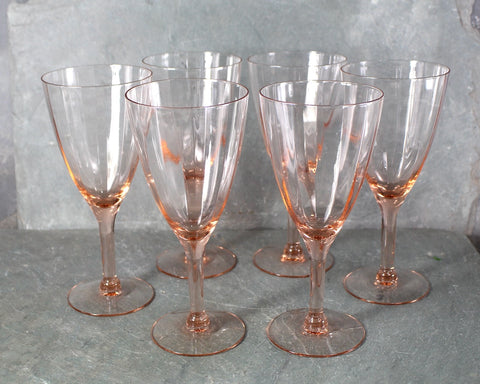 Set of 6 Mid-Century Pink Depression Glass Wine Glasses | Ribbed Pink Depression Glass |Fabulous Barware | 8 oz Wine Glasses | Bixley Shop
