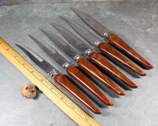 Set of 6 Regent Sheffield Steak Knives | Tortoise Shell Handle English Knives | Holiday Table | Bixley Shop