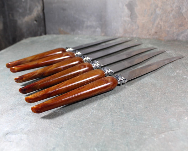 Set of 6 Regent Sheffield Steak Knives | Tortoise Shell Handle English Knives | Holiday Table | Bixley Shop