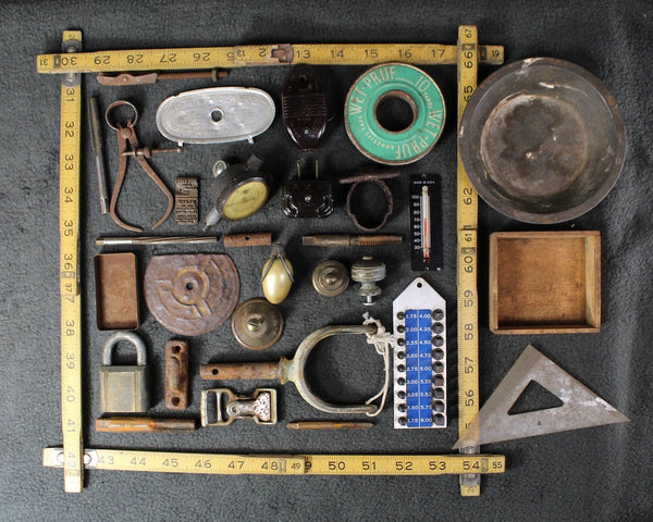 30 Pc Salvage Junk Drawer | "Salvage Street" | Metal & Wood Junk Drawer | Destash | Assemblage Art Materials | Vintage Smalls | Bixley