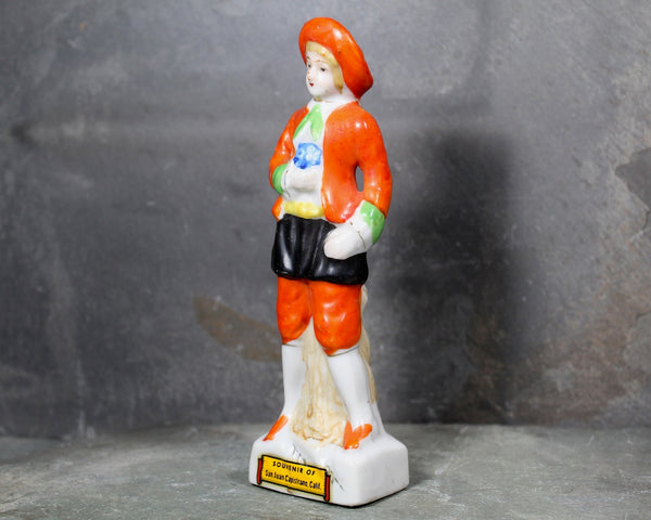 Vintage Ceramic Figurine | Souvenir of San Juan Capistrano | Man in Orange Suite | California Souvenir