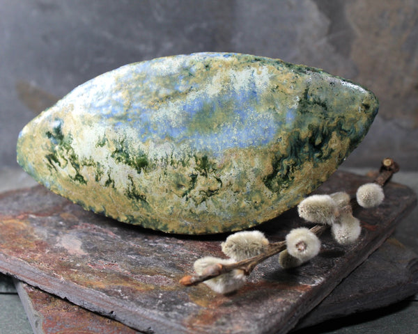 Seed Pod Sculpture | Art Sculpture | Hand Glazed Blue/Grey/Green Seed Pod