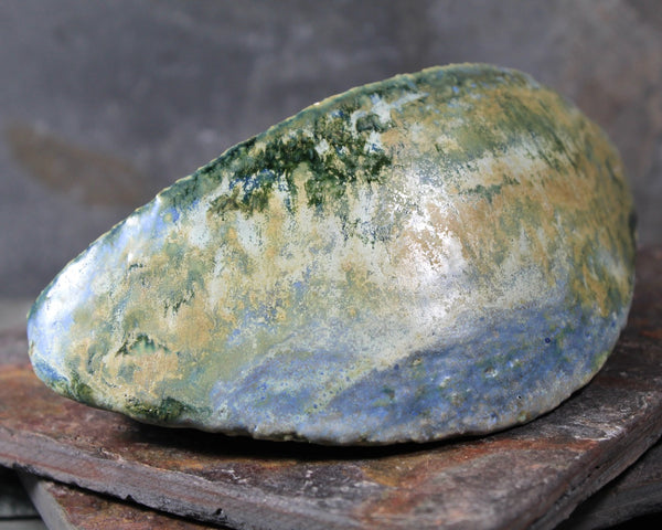Seed Pod Sculpture | Art Sculpture | Hand Glazed Blue/Grey/Green Seed Pod