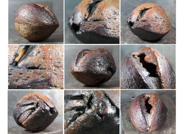 Seed Pod Sculpture | Art Sculpture | Hand Glazed Reddish Brown and Black Seed Pod | Heavy Sculpture 1 Pound