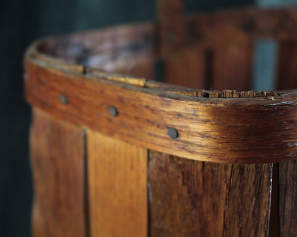 Vintage Slat Wood Tall Basket with Handle | Open Slat Basket | Unusual Shape - Tall Rectangular | Fruit Basket