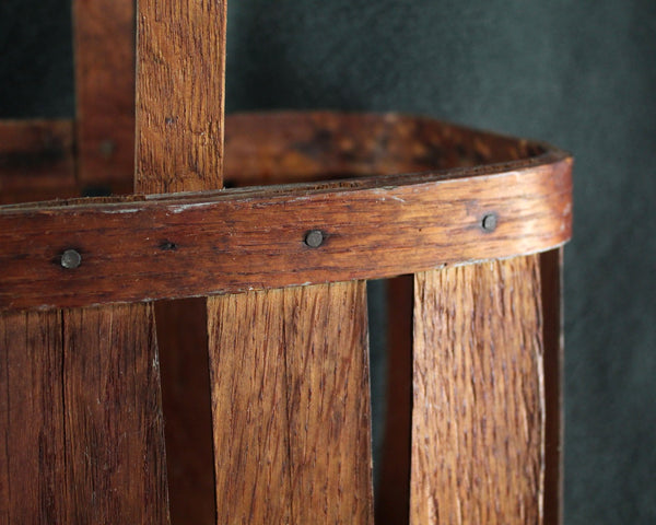 Vintage Slat Wood Tall Basket with Handle | Open Slat Basket | Unusual Shape - Tall Rectangular | Fruit Basket
