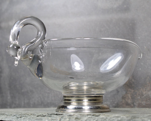 Vintage Swan Gravy Boat with Sterling Silver Base | Glass Gravy Boat | Similar to Duncan & Miller Swans | Bixley Shop