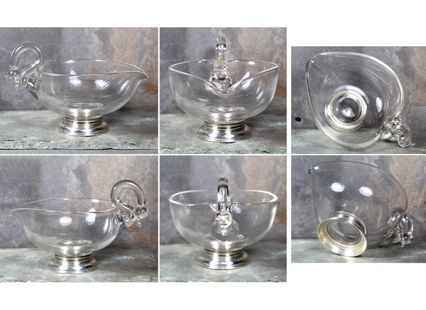 Vintage Swan Gravy Boat with Sterling Silver Base | Glass Gravy Boat | Similar to Duncan & Miller Swans | Bixley Shop