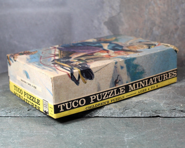 Vintage Tripl-Thick Interlocking Tuco Puzzle Miniature | Sledding Granny | 30 Piece Thick Cardboard Puzzle | 7"x5 1/4" | Bixley Shop