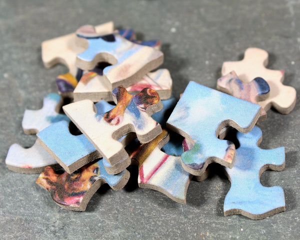 Vintage Tripl-Thick Interlocking Tuco Puzzle Miniature | Sledding Granny | 30 Piece Thick Cardboard Puzzle | 7"x5 1/4" | Bixley Shop