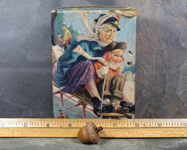 Vintage Tripl-Thick Interlocking Tuco Puzzle Miniature | Sledding Granny | 30 Piece Thick Cardboard Puzzle | 7"x5 1/4" | Bixley Shop