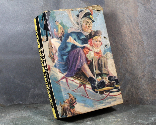 Vintage Tripl-Thick Interlocking Tuco Puzzle Miniature | Sledding Granny | 30 Piece Thick Cardboard Puzzle | 7"x5 1/4" | Bixley Shop