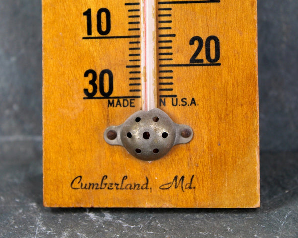 Vintage Wooden Thermometer | Souvenir of Cumberland, Maryland | Vintage 1950s/1960s Thermometer