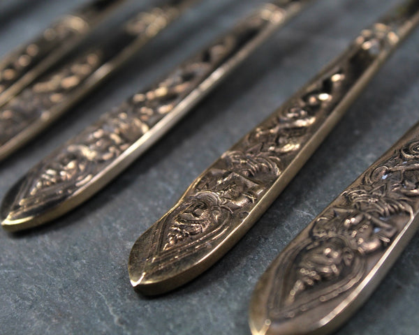 145 Piece Bronze Flatware from Thailand - Twelve 11 Piece Place Settings Plus 14 Serving Items - In Wooden Case with Velvet Lining