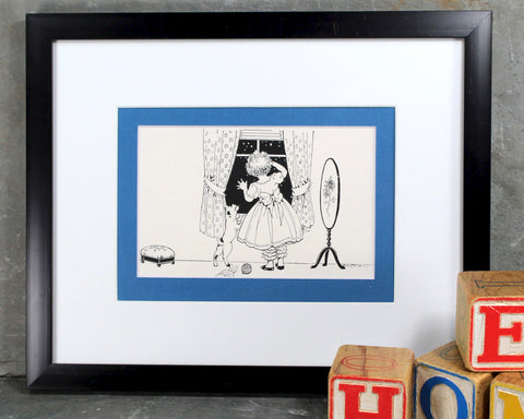 Children's Room Art - Girl at Window - Artist Eul Alie - Actual 1920s Book Page - Matted to fit 8" x 10" Frame - Sold UNFRAMED