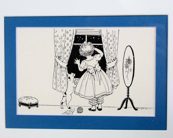 Children's Room Art - Girl at Window - Artist Eul Alie - Actual 1920s Book Page - Matted to fit 8" x 10" Frame - Sold UNFRAMED