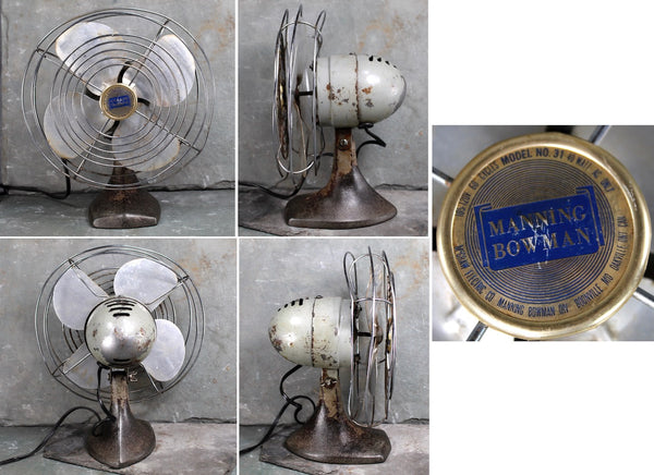 1940s Manning Bowman Metal Fan - Working Electric Table Fan with Metal Blades