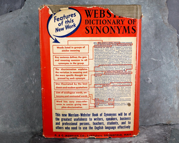 Webster's Dictionary of Synonyms FIRST EDITION by Webster's Dictionary, 1942 - Webster's First Thesaurus