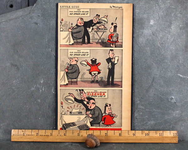 1945 Kleenex Advertisement featuring Little Lulu | UNFRAMED Vintage Advertising Page | Vintage Kleenex Tissue Ad