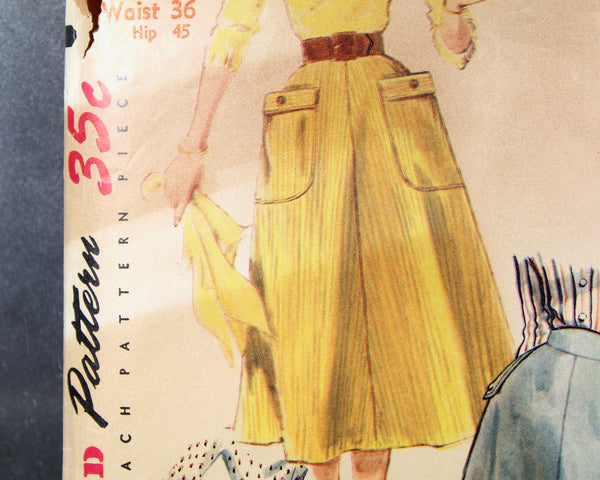 1954 Simplicity #4850 Women's Skirt Pattern | Waist 36", Hip 45" |  Cut, Complete Pattern | Vintage Simplicity Pattern