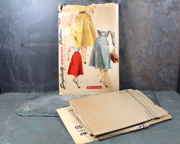 1954 Simplicity #4850 Women's Skirt Pattern | Waist 36", Hip 45" |  Cut, Complete Pattern | Vintage Simplicity Pattern