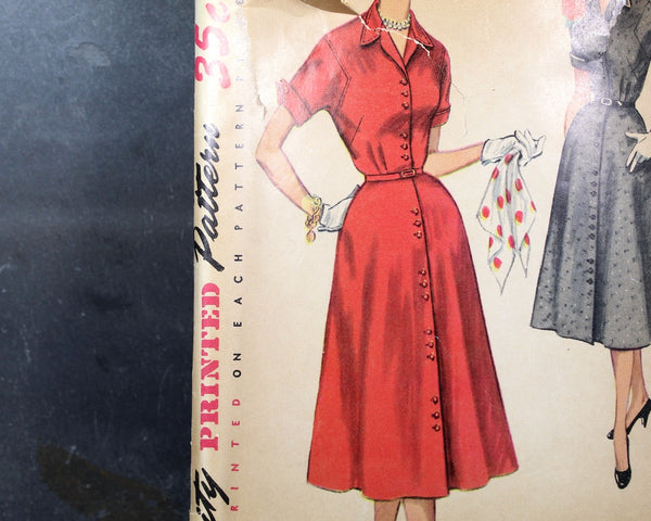1954 Simplicity #4960 Dress Pattern | Size 24 1/2" | Classic Button Down 1950s Shirt Dress | COMPLETE Cut Pattern in Original Envelope
