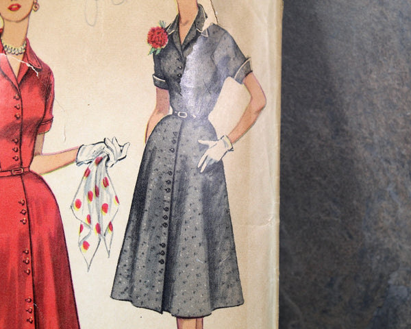 1954 Simplicity #4960 Dress Pattern | Size 24 1/2" | Classic Button Down 1950s Shirt Dress | COMPLETE Cut Pattern in Original Envelope