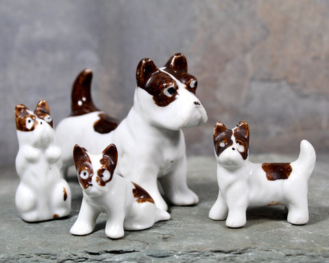 Jack Russel Terrier Mom & Pups Figurines - Circa 1950s - Made in Japan